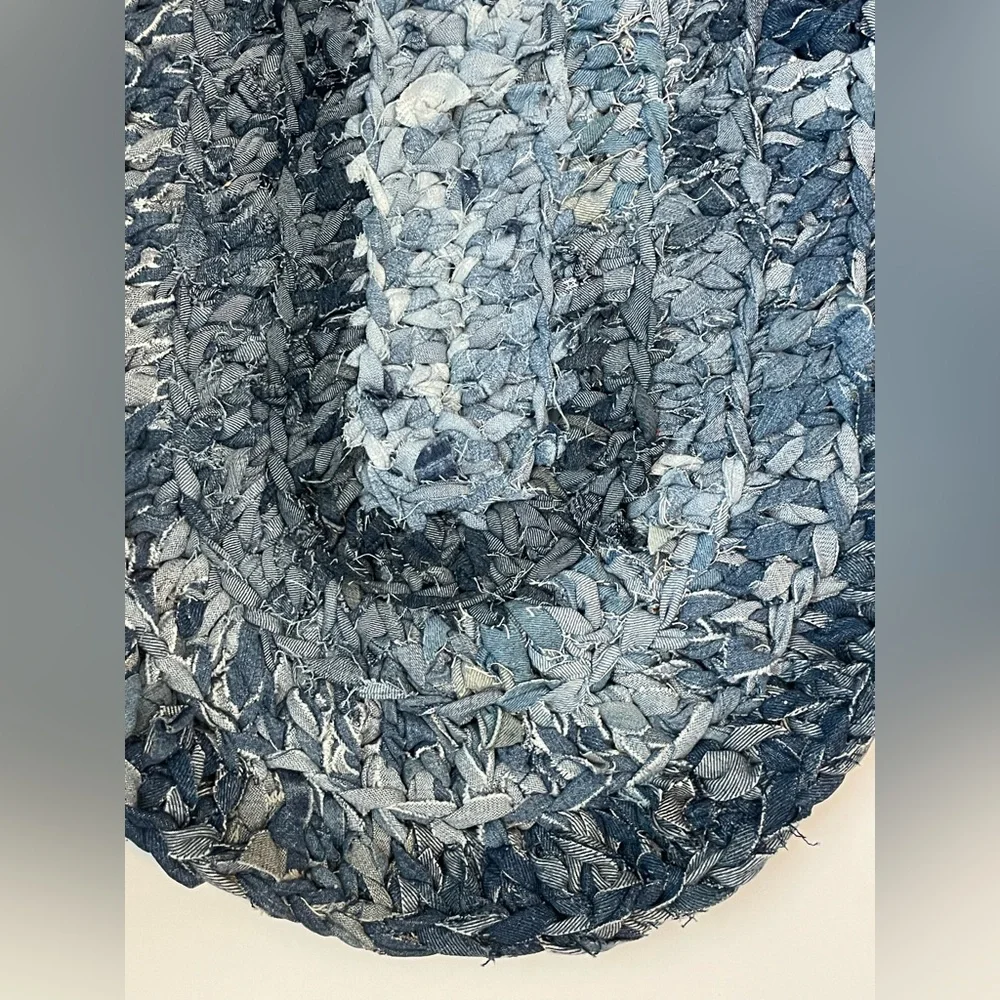 Handmade Denim Jean Oval Crocheted Blue Gray Accent Rug Decor Country Farmhouse - Picture 3 of 5
